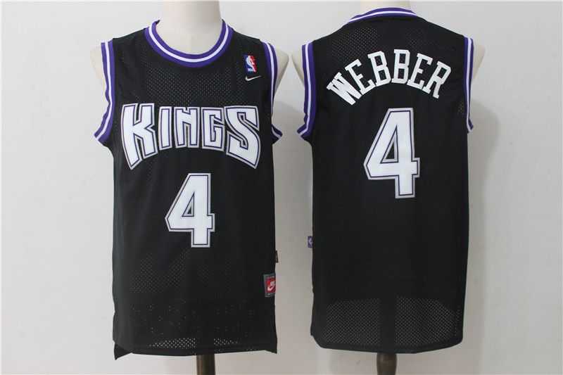 Men Sacramento Kings #4 Webber Black Throwback NBA Jerseys->sacramento kings->NBA Jersey